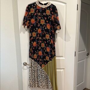 Anthropologie Floral Patchwork Dress with Lace Collar